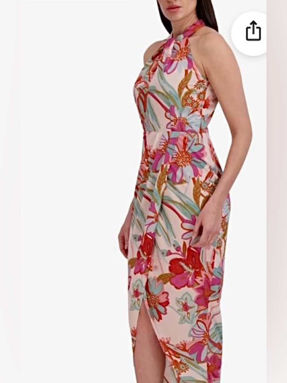 Julia Jordan Pink Floral Halter Dress with Orange and Teal Accents - Size 10
